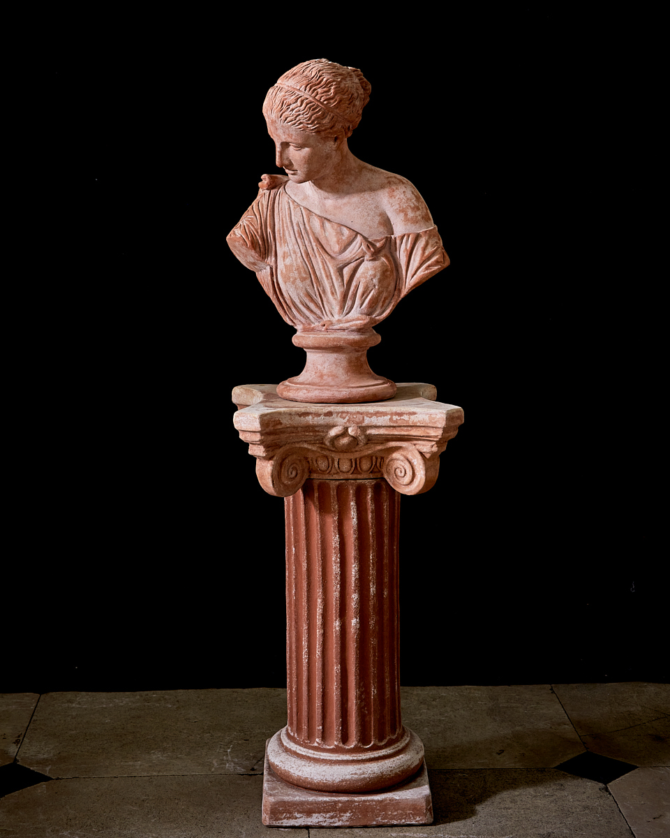 terracotta bust of Diana on terracotta column